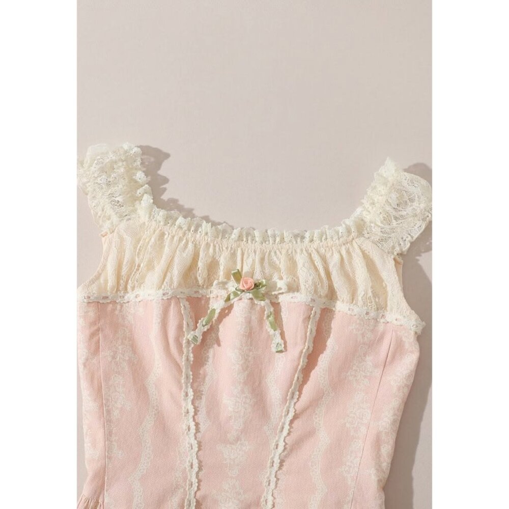 Romantic Off-Shoulder Pink Lace Tea Dress - Picture 6 of 12